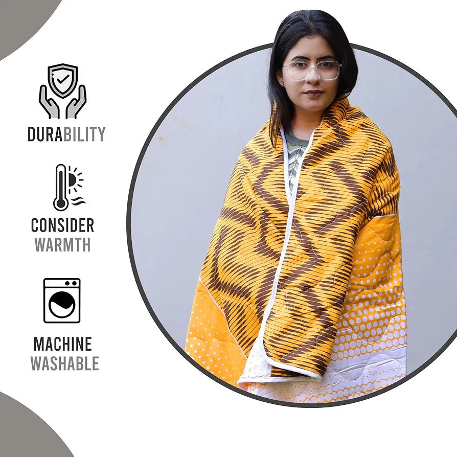 Divine Casa 120 GSM Microfiber Single Bed Comforter | Soft & Lightweight Reversible AC Blanket | All-Season 3-Layered Quilt | 230 x 140 cm, Orange Chevron