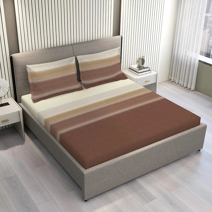 Layers Duracount Bedsheet Set for All Seasons - Lightweight, Moisture Absorbent, Machine Washable & Easy to Care - Gift for Housewarming & More - 225 CVC - King Size 