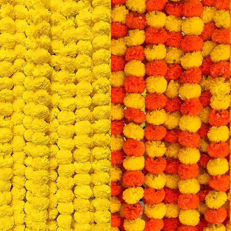 DRYPHON Artificial Flowers for Decoration, Marigold Garlands Decoration, Diwali Decoration Items for Home Decor, Pooja Room Decorations, Ganpati Decoration Combo Pack of 10 