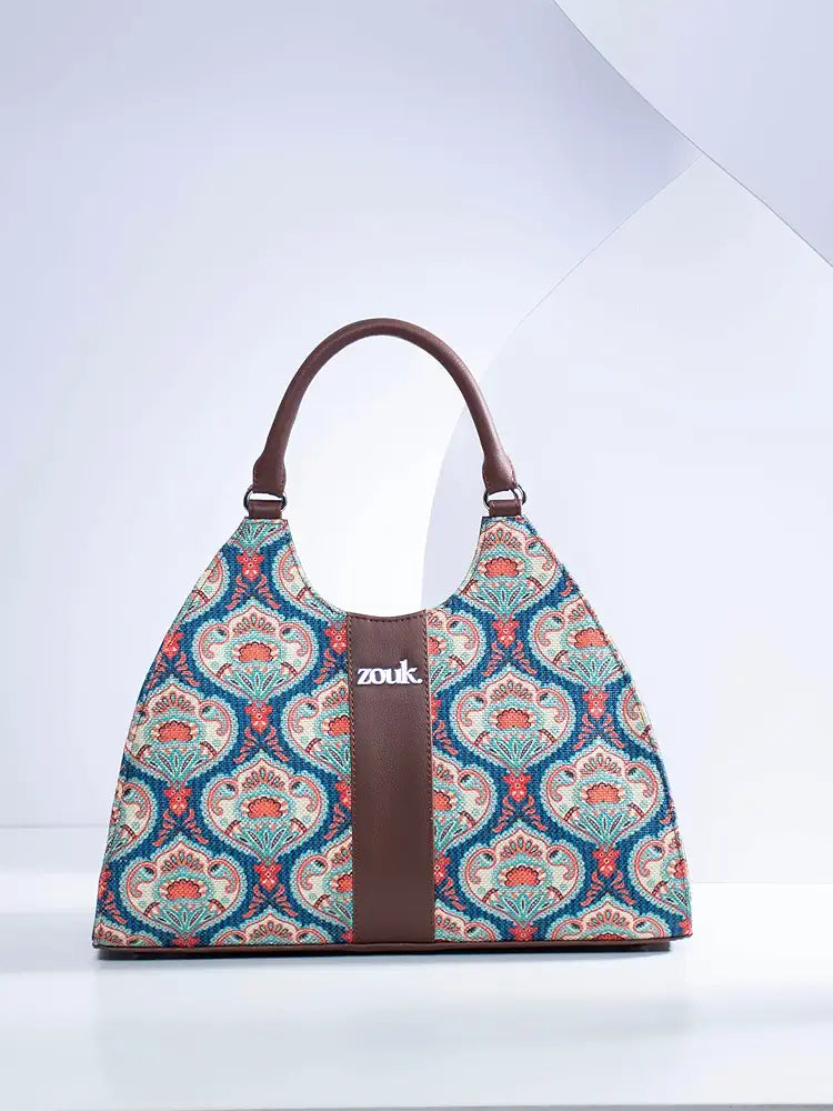 ZOUK Konkona Statement Satchel Bag | Jute | Vegan Leather Handcrafted With Detachable Sling Strap