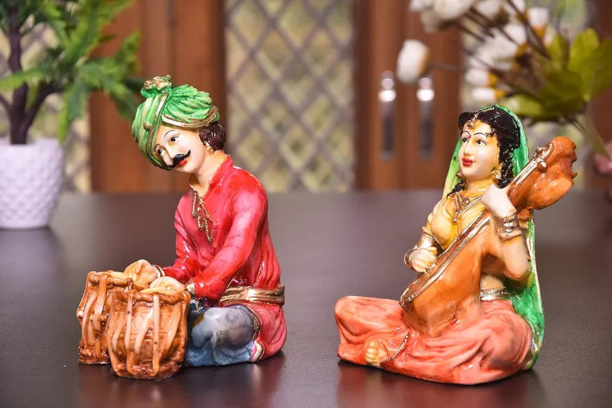 Mariner's Creation Rajasthani Couple Cultural Statue for Livingroom,Bedroom,OfficeShowpiece for Home Decor Decorative Items Material- Resin and Marble Size-14X8.X16.5CM