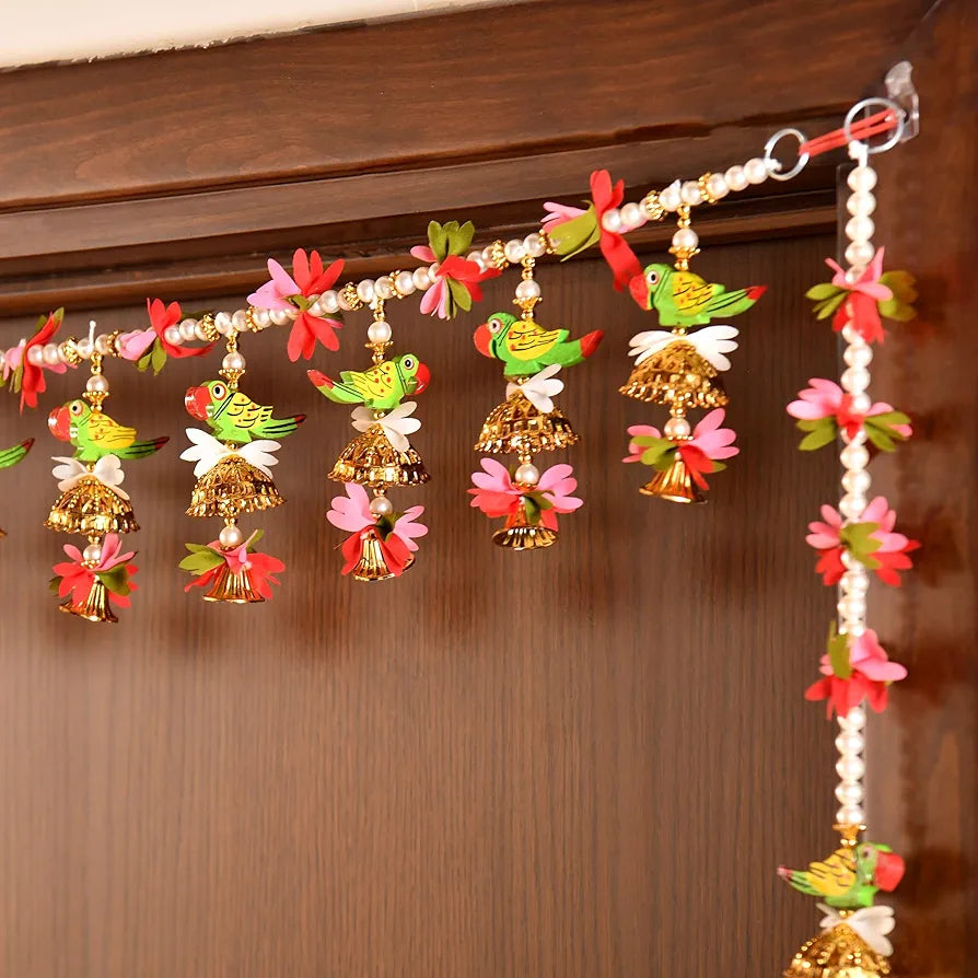 CraftVatika Toran for Main Door Entrance, Diwali Decor Items, Bandarwal Toranam for Mandir Decorations, Diwali Decoration Items, Parrot Design Bandhanwar for Home, 