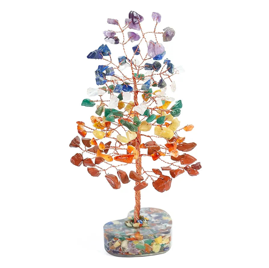 ZAICUS 7 Chakra Gemstone Bonsai Tree with Orgone Heart Base – Feng Shui Showpiece for Positive Energy & Home Décor – Healing Crystal Tree, Ideal Gift