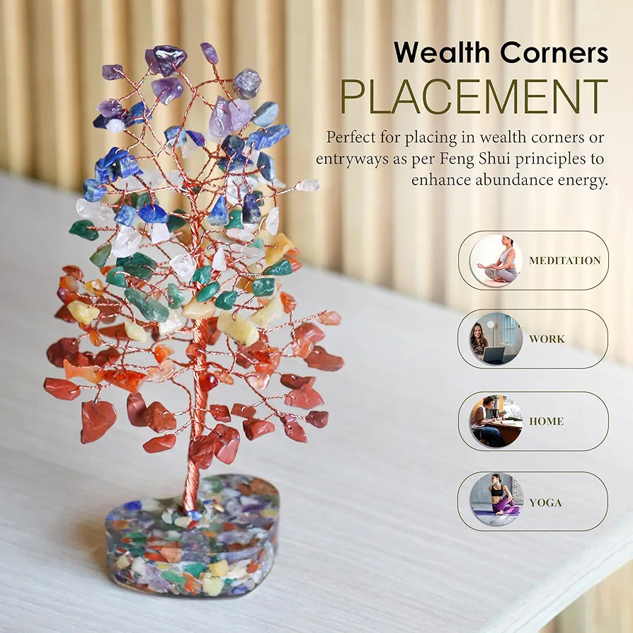 ZAICUS 7 Chakra Gemstone Bonsai Tree with Orgone Heart Base – Feng Shui Showpiece for Positive Energy & Home Décor – Healing Crystal Tree, Ideal Gift