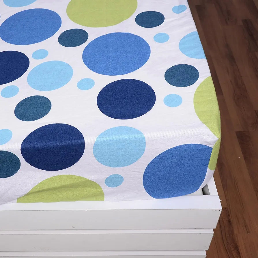 Divine Casa 144 TC Polka Print Blue Skin Friendly 100% Cotton Elastic Fitted Bedsheets King Size - 78 x 72 inches