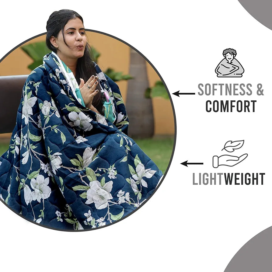 Divine Casa 120 GSM Microfiber Single Bed Comforter | Soft & Lightweight Reversible AC Blanket | All-Season 3-Layered Quilt | 230 x 140 cm, Bristol Blue