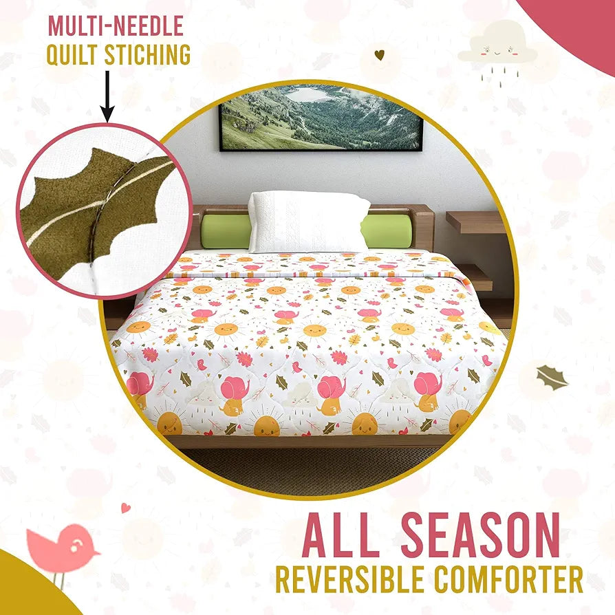 Divine Casa 120 GSM Cotton Single Bed Comforter | Soft & Lightweight Reversible All-Season Blanket | Cozy & Breathable Bedding for Adults | 230x 145 cm, Marlin White