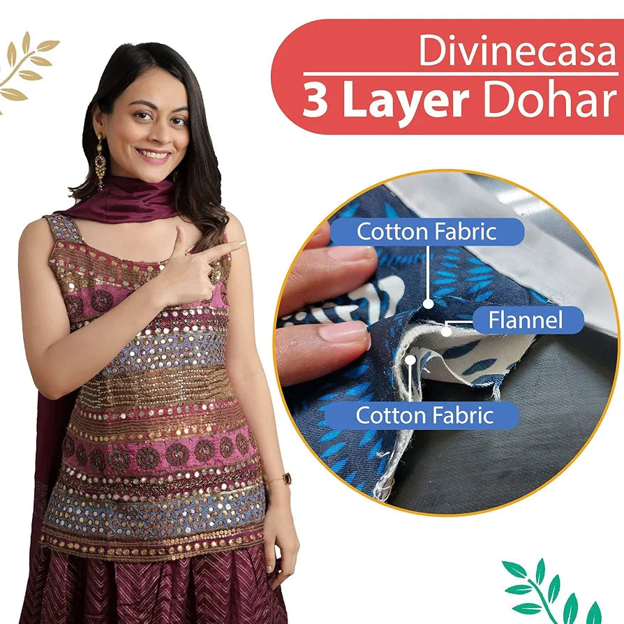 Divine Casa Pure Cotton Printed Single Dohar | 120 GSM | Soft & Lightweight Throw Blanket | Cozy & Breathable Bedding | All-Season Comfort | 210 x 140 CM, Rosin White