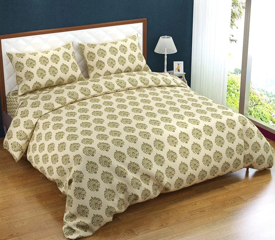 Trance Home Linen 200TC 100% Cotton Printed Zippered Duvet Cover/Blanket Cover/Quilt Cover | Comforter Cover/Razai Cover | Queen Size with 2 Pillow Covers 