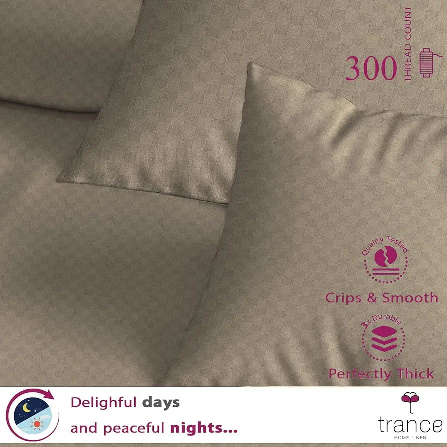 Trance Home Linen Skin Friendly Premium Jacquard Weave Fitted Bedsheet for Single Bed with 1 Pillow Cover - 100% Cotton, 300TC 