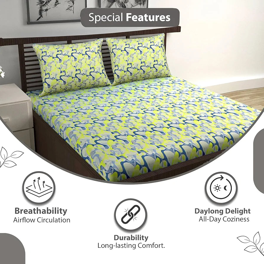 Divine Casa 144 TC Pure Cotton Double Bed Bedsheet with 2 Pillow Covers | Smooth & Comfortable for Daily Use | All-Weather Coziness & Bedroom Style | Size 222 x 254 CM | Mosaic Bloom | Yellow Blue