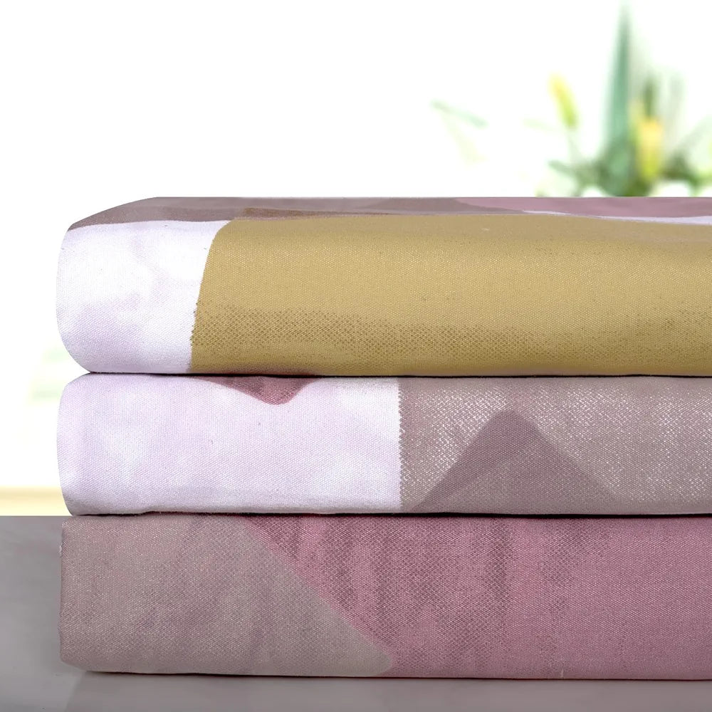 Cloth Fusion Glace Cotton Elastic 186tc Abstract Fitted Bedsheet for Double Bed King Size with 2 Pillow Covers, Soft Wrinkle Free Elastic Bedsheets for King Size Bed 