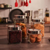 Femora Kitchen Storage Jars Transperent Glass With Steel Lid Air Tight Jar | 850 Ml | 1150 Ml | 1550 Ml | 2000 Ml | Pack of 4