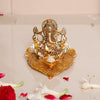 Kridaykraft Metal Lord Ganesha On Leaf with Diya Idol for Pooja Room