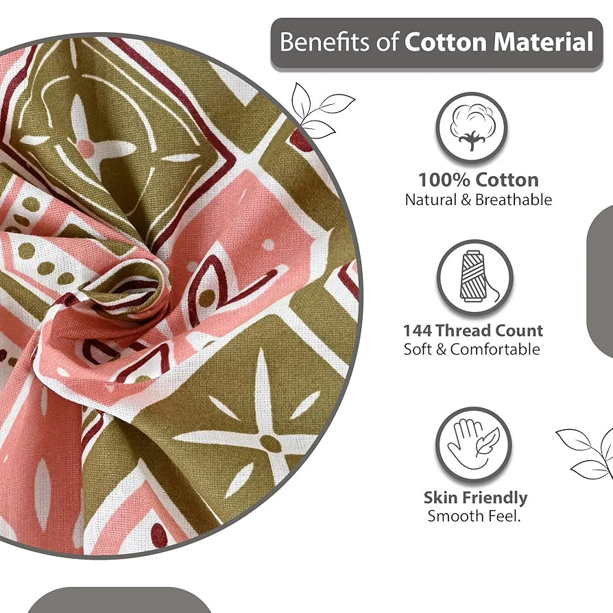 Divine Casa 144 TC Pure Cotton Double Bedsheet with 2 Pillow Covers | Smooth & Comfortable for Daily Use | All-Weather Coziness & Bedroom Style | 222 x 254 CM | Geo Nordic Hexa | Mustard Rose Pink