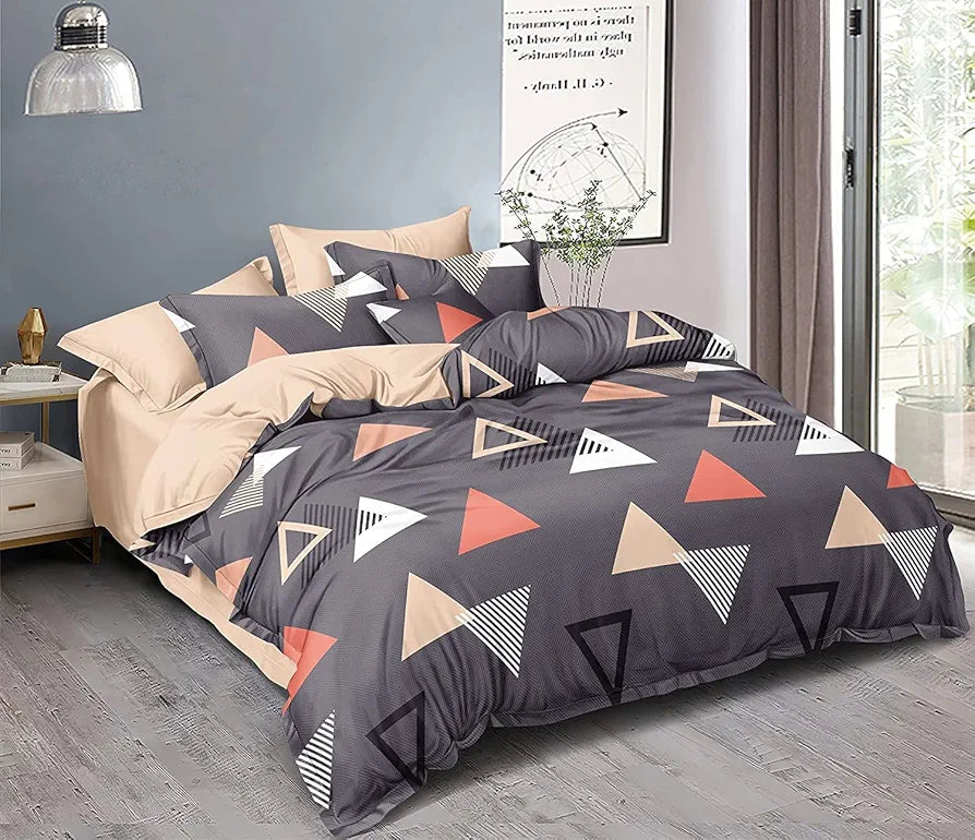 THE HOME STYLE Cotton Feel Glace Cotton Elastic Fitted Printed Queen Size Double Bed Bedsheet With 2 Pillow Cover,300 TC