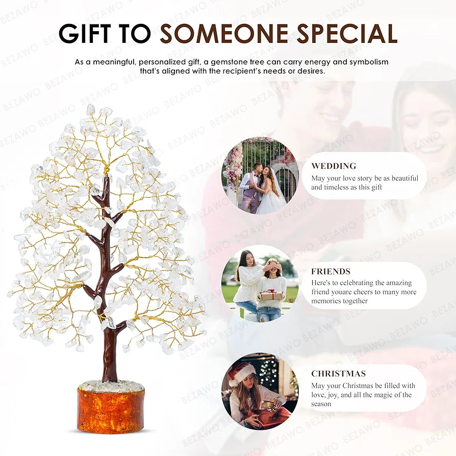 BEZAVO Clear Quartz Crystal Tree – Feng ShuiTree for Home & Office | Artificial Tree for Living Room, Hall & Office Decor | Ideal Gift for Men & Women – Wedding, Birthday & Anniversary 