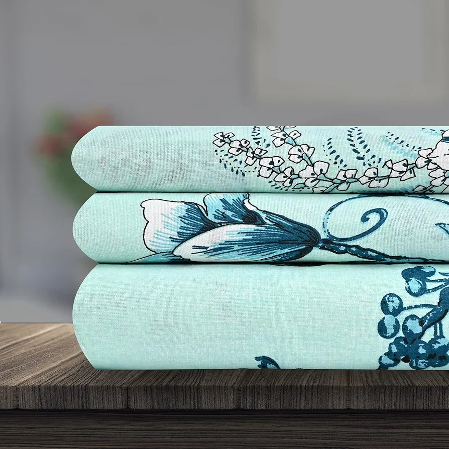 Divine Casa Bedsheet for Single Size Bed 144 TC Cotton Bedsheet for Single Size Bed with 1 Pillow Cover  Floral Frost Blue Cotton Bedsheet