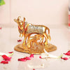 KridayKraft Gold Color Kamdhenu Cow With Calf Standing Metal Statue Gau Mata Murti Idol