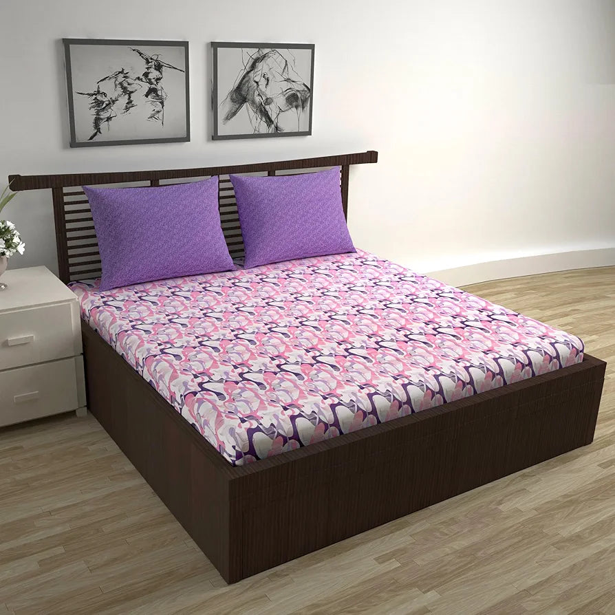 Divine Casa 144 TC 100% Pure Cotton Double Bed Bedsheet with 2 Pillow Covers | Soft & Durable for Everyday Use & Bedroom Decor | All-Season Comfort | Size 222 x 254 CM | Geo Petals | Lavender Blush