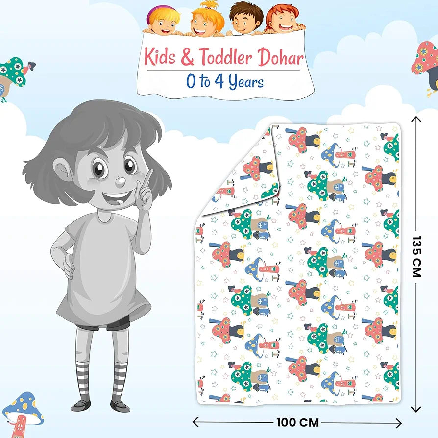 Divine Casa Pure Cotton Printed Single Dohar for Newborn Baby | 120 GSM | Soft & Lightweight Throw Blanket | Cozy & Breathable Bedding | All-Season Comfort | 0-4 Years | 135 x 100 CM, Rosin White