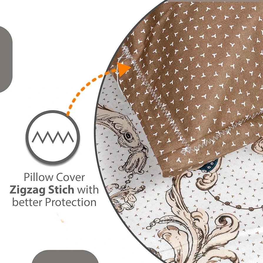 Divine Casa 144 TC King Size Bedsheet Set | 100% Pure Cotton | 222x270 cm | Soft & Durable | Fade-Resistant | All-Season Comfort | 2 Pillow Covers | Floral Print – Ivory Gold
