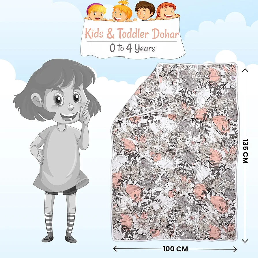 Divine Casa Floret 100% Cotton Single Kids Dohar | 120 GSM | Soft & Lightweight Throw Blanket | Cozy & Breathable Bedding | All-Season Comfort | 140 x 100 CM, Griffin