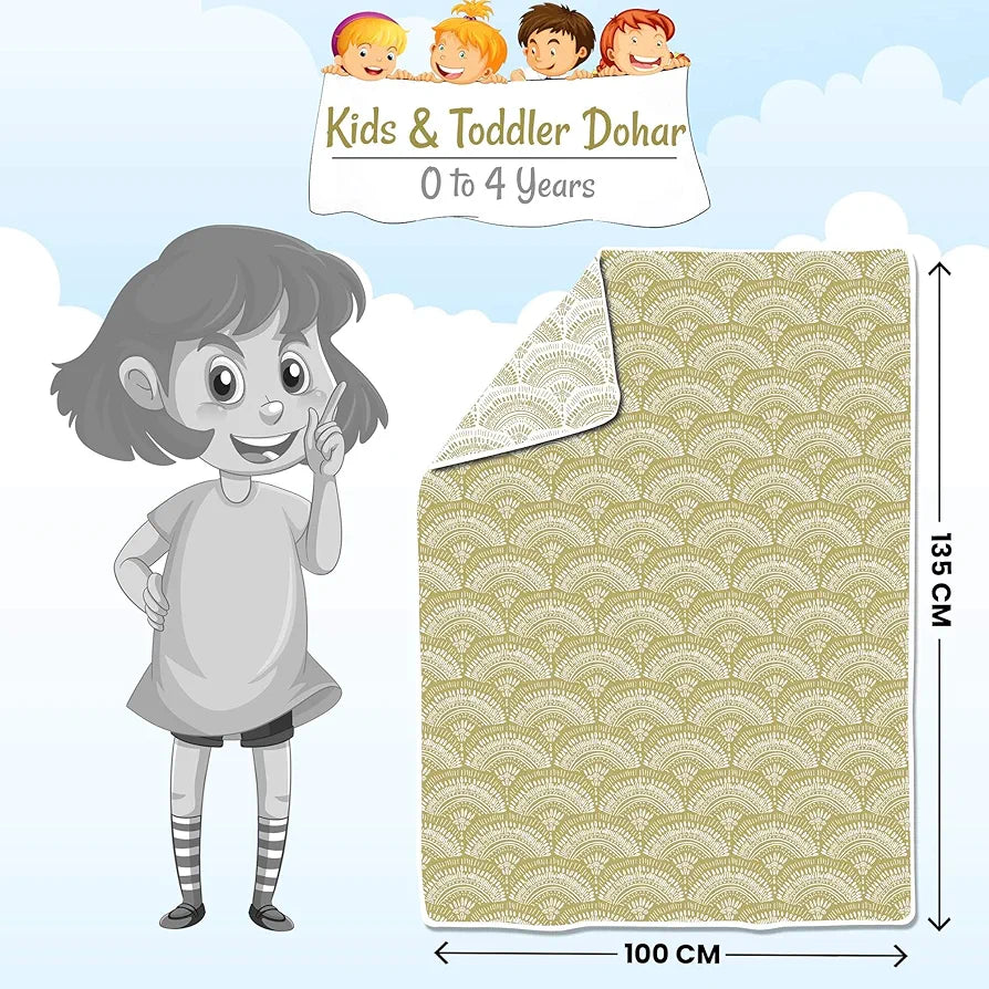Divine Casa 120 GSM Microfiber Single Kids Dohar  | Soft & Lightweight Throw Blanket | Cozy & Breathable | All-Season Comfort | 140 x 100 CM | Floral Burst Pattern | Soybean & White