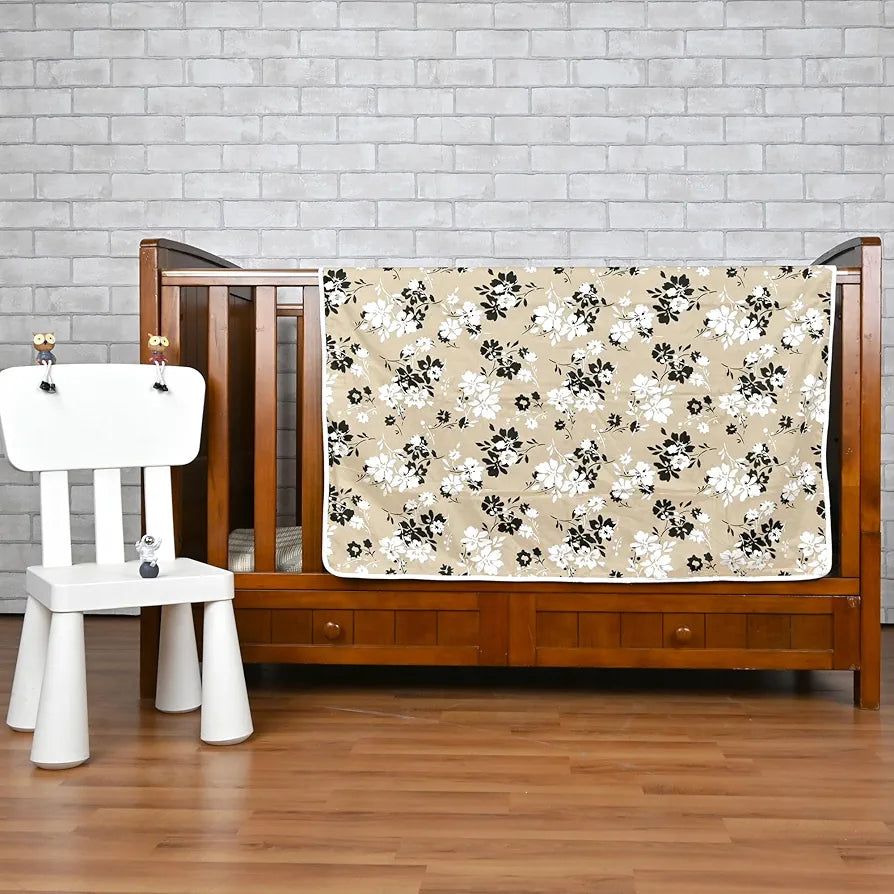 Divine Casa Floret 100% Cotton Single Kids Dohar | 120 GSM | Soft & Lightweight Throw Blanket | Cozy & Breathable Bedding | All-Season Comfort | 140 x 100 CM, Ivory Sunflowers