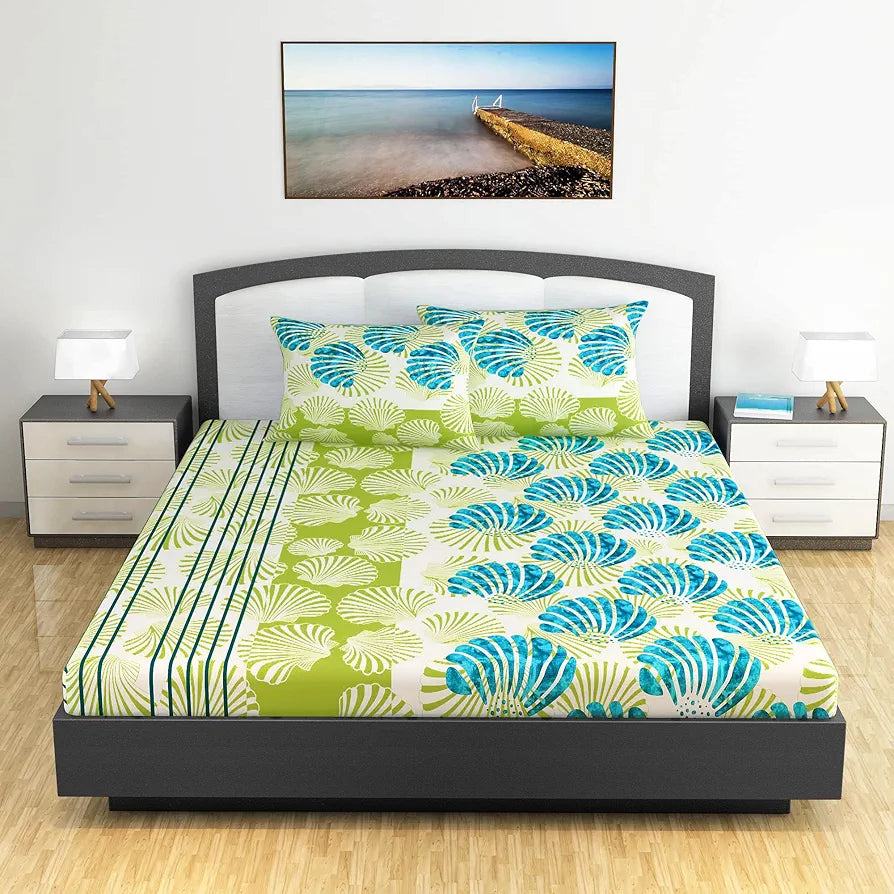 Divine Casa 100% Cotton 144 TC Bedsheet for Double Bed King Size Bedsheet with 2 Pillow Covers 