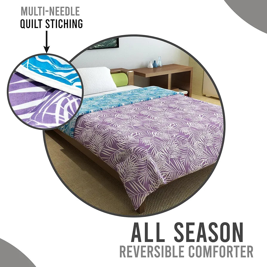 Divine Casa Microfiber 150 GSM Reversible Double Bed Comforter | Ultra Soft & Lightweight Blanket | Cozy & Breathable for All-Weather | 254 x 230 CM, Aquarius Purple