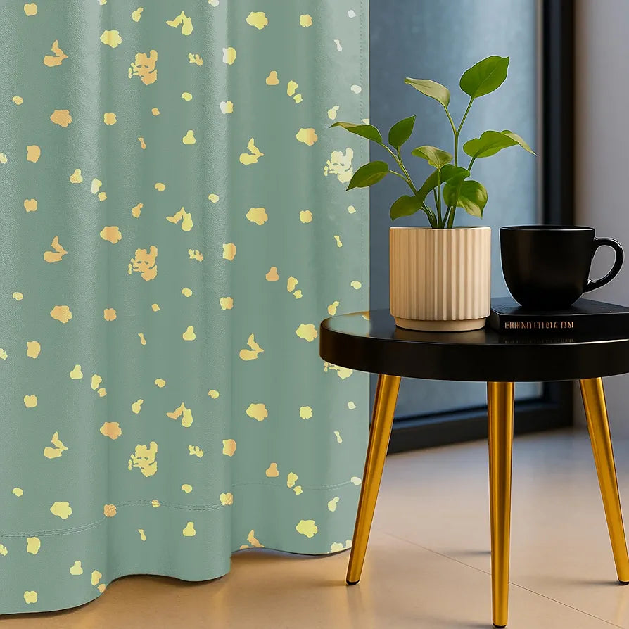 Urban Space Blackout Curtains for Living Room, Gold Foil Printed Luxurious 100% Blackout Decorative Door Curtain Eyelet with Tieback, 1 Piece 