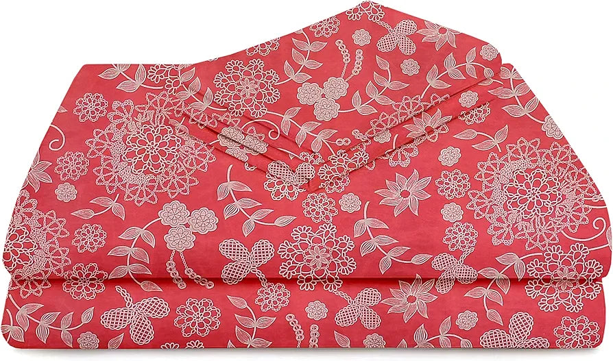 HOMEKART 100% Microfiber bedsheet for Double Bed with 2 Pillow Covers Breathable | Wrinklefree and Soft Touch 144 TC Pattren Floral Pink and White| TC - 144