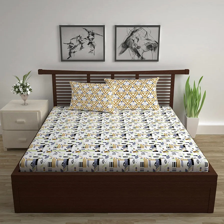 Divine Casa 144 TC Cotton Bedsheet for Double Bed with 2 Pillow Cover 