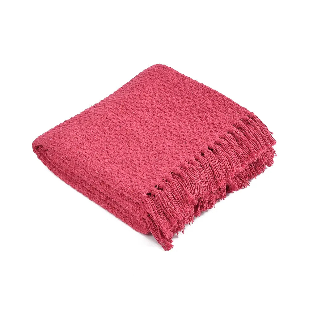 SASHAA WORLD Vibrant Pink Cotton Throw | Ideal for Your Home, Living Room, Sofa, Bed, Chair, Picnic & Used for Gift | 130X180 cm| TC - 125