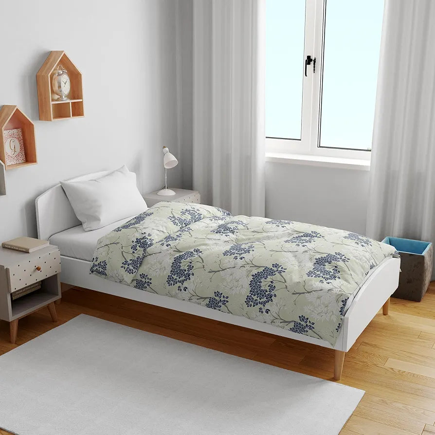 Divine Casa Floret 100% Cotton Single Kids Dohar | 120 GSM | Soft & Lightweight Throw Blanket | Cozy & Breathable Bedding | All-Season Comfort | 140 x 100 CM, Grey Blue