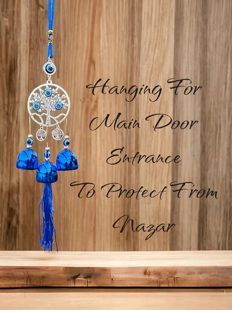 WARMINGO DE Evil Eye Wind Chime 3 Bells for Home & Office - Brings Positive Vibes & Removes Negative Energy | Evil Eye Wind Chime | Evil Eye Tree 3 Bells