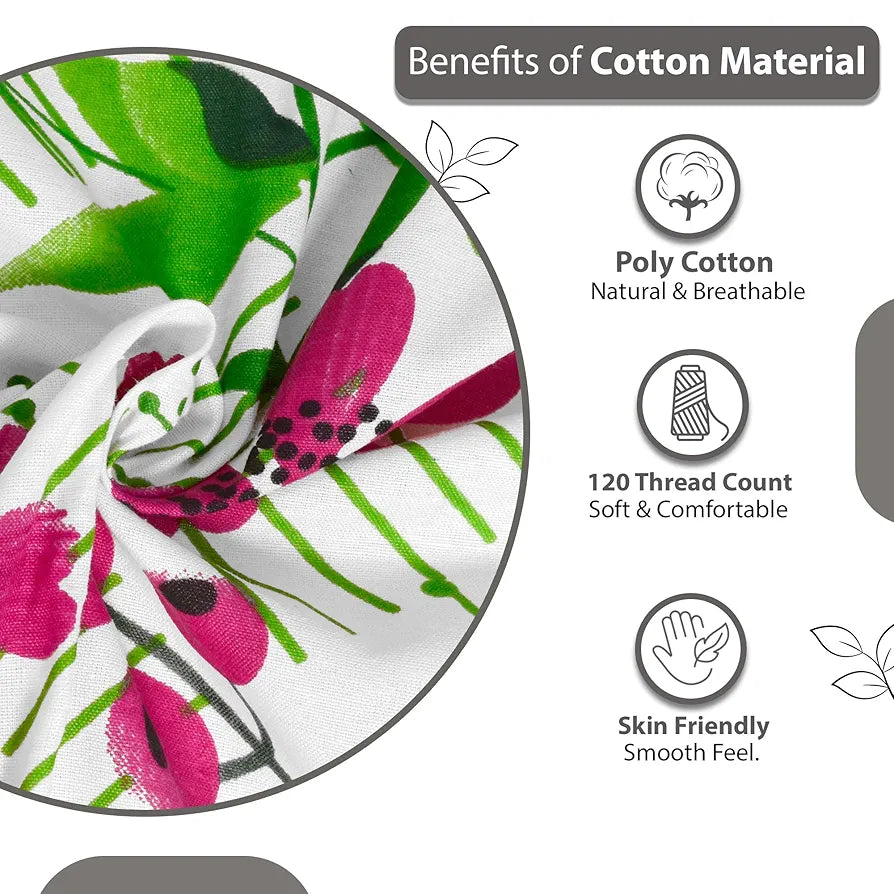 Divine Casa Bedsheet for Single Size Bed 144 TC Cotton Bedsheet for Single Size Bed with 1 Pillow Cover  Floral Mint Pink Cotton Bedsheet