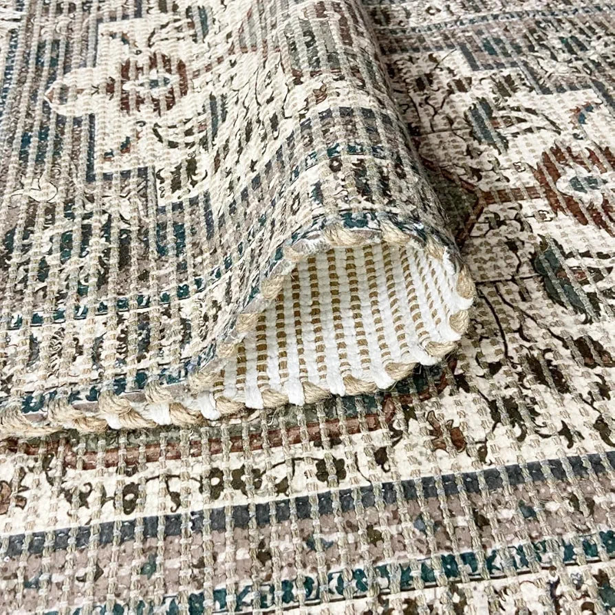 SAJAVAT HOME Braided Cotton & Jute Printed Floor Rug | Aegean Green Area Rug for Living Room, Bedroom, and Home Decor | 2X3 Feet  | Pack of 1