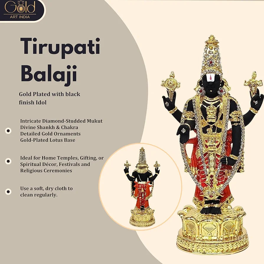 Gold Art India Tirupati Balaji Idol for Mandir | Pooja Room Lord Vishnu Shree Venkateswara Swamy Statue God Balaji for Gift Living Room | Lord Vishnu Shree Venkateswara Swamy Statue for Home Decor