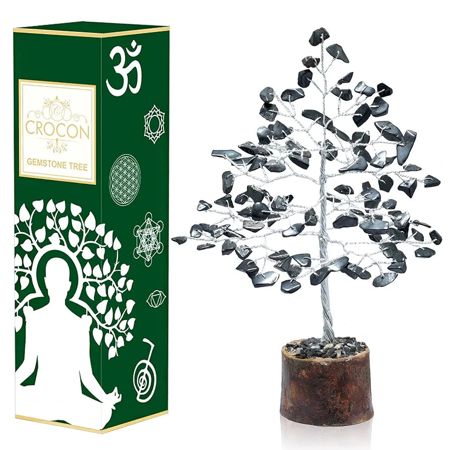 Crocon Black Tourmaline Gemstone Money Tree Feng Shui Bonsai for Reiki Healing Chakra Stone Balancing Energy Generator Spiritual Home Interior Office Decor Size: 7-8 Inch