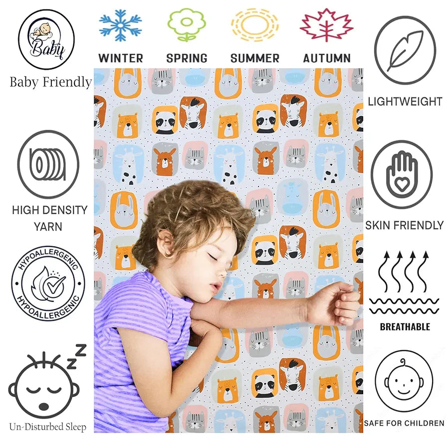 FRESH FROM LOOM Glace Cotton Wrinkle Free Soft Hypoallergenic Bed Sheet with 2 Pillow Cover,Cartoon Printed,Double Bed King Size Kids Bedsheet for Boys & Girls Room,144 TC