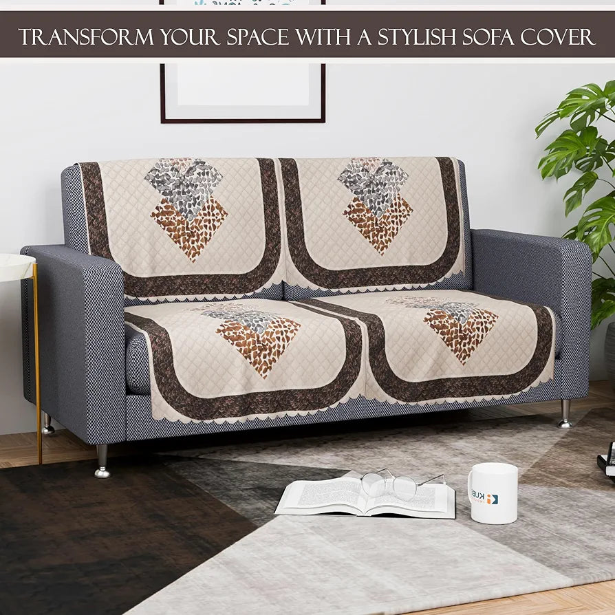 Kuber Industries Set of 6 Durable 2+1 Seater Sofa Covers for Living Room | SOFE ke Cover for Protection & Comfort for Home Furniture | Stone Ultra Sonic BMW - Cream Brown