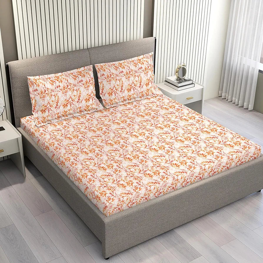 Layers Home Easy 100% Cotton Bedsheet Set for All Seasons - Lightweight, Moisture Absorbent, Machine Washable & Easy to Care - 144 TC - Queen Size 