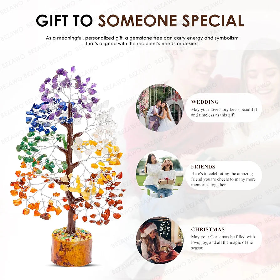 BEZAVO Seven Chakra Crystal Tree – Feng Shui Prosperity Tree for Home & Office | Artificial Tree for Living Room, Hall & Table Decoration | Ideal Gift for Women – Birthday & Anniversary 