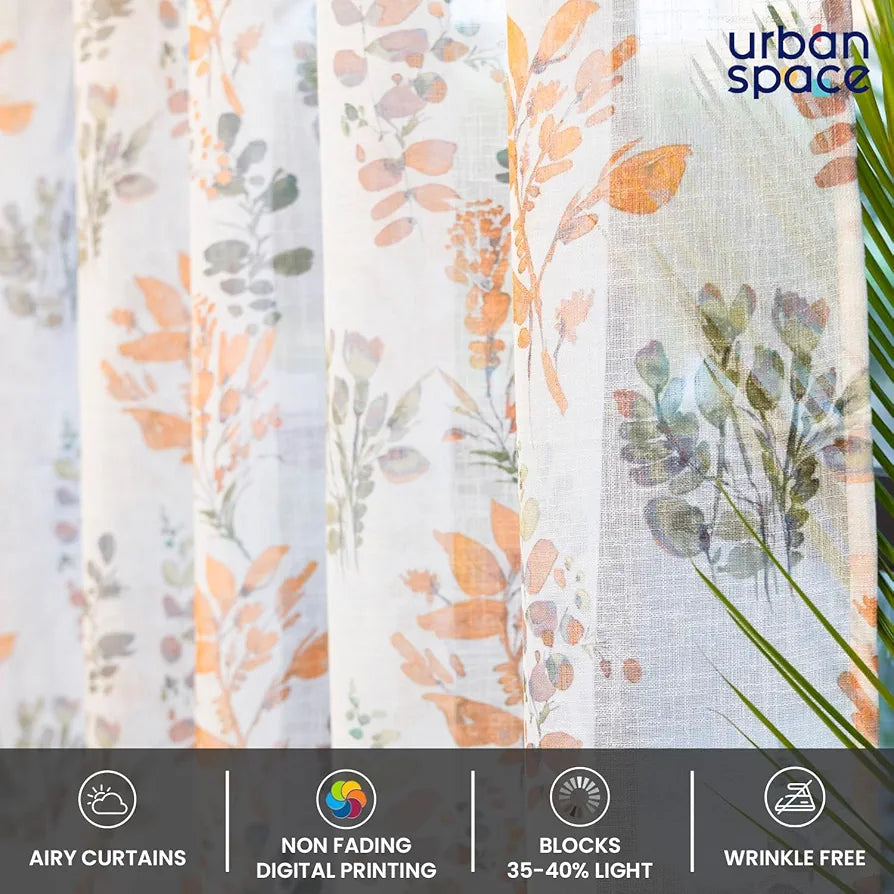 Urban Space Sheer Curtains for Door, 35-40% Light Filtering Linen Textured Curtains with Eyelets and TieBack for Bedroom, Set of 2 Decorative Curtains