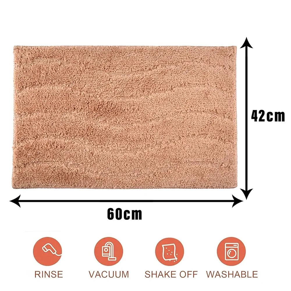 Kuber Industries Waves Shape Velvet Entrance Door Mat for Home, Office, and Living Room - Light Brown
