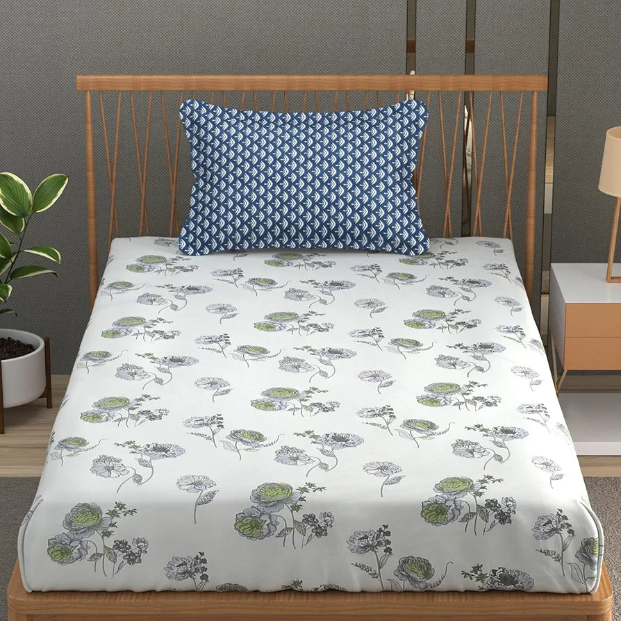 Fresh From Loom Microfiber Soft Cotton Bedsheet for Single Bed |200 TC Single Size Bed Sheet with 1 Pillow Cover | Hypoallergenic Bedsheet| Anti Fade Printed Bed Cover 