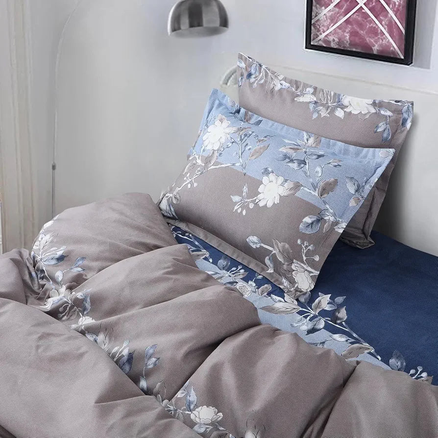 THE HOME STYLE 400 TC Cotton Elastic Fitted All Around Printed King Size Double Bed Bedsheet wih 2 Pillow Cover 