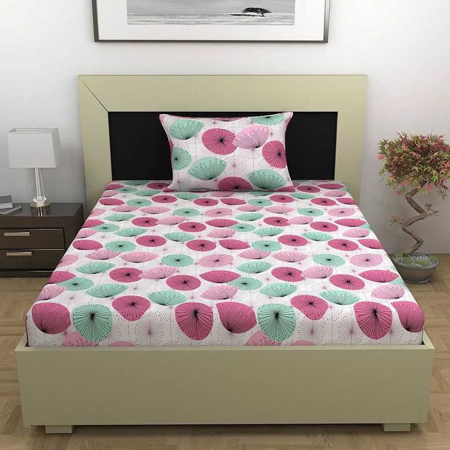 Divine Casa 144 TC 100% Cotton Single Bedsheet with 1 Pillow Cover | Skin-Friendly Fabric for Everyday Comfort | 223 X 145 CM | Floral Pattern | Dusty Pink
